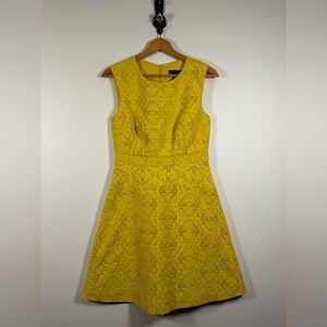 J Crew Yellow Sleeveless Eyelet Jacquard Fit Flare Dress Fully Lined Size 4